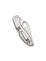 Byrd Knives Meadowlark 2 folding knife with thumb slot - shown closed pocket clip side.  Satin 8Cr13MoV stainless steel combo edge blade.  Stainless steel handle.  Model BY04PS2.