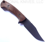 Rick Hinderer Knives Vintage Series The Ranch Bowie fixed blade knife - shown out of sheath obverse.  Black O-1 steel plain edge blade.  Wood handle.  Model K605RS0VT. 
For reference only.