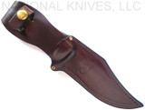 Rick Hinderer Knives The Ranch Bowie fixed blade knife - brown leather sheath only obverse.  Battle Black CPM-3V steel plain edge blade.  OD Micarta handle.  Model KRANBOW3V.