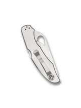 Byrd Knives Cara Cara 2 folding knife with thumb slot - shown closed pocket clip side.  Satin 8Cr13MoV stainless steel combo edge blade.  Stainless steel handle.  Model BY03PS2.