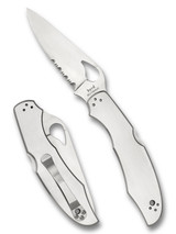 Byrd Knives Cara Cara 2 folding knife with thumb slot - shown both open presentation side and closed pocket clip side. Satin 8Cr13MoV stainless steel combo edge blade. Stainless steel handle. Model BY03PS2.
Byrd Knives Cara Cara 2 folding knife with thumb slot - shown both open presentation side and closed pocket clip side. Satin 8Cr13MoV stainless steel combo edge blade. Stainless steel handle. Model BY03PS2.