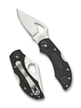 Byrd Knives Robin 2 folding knife with thumb slot - shown both open presentation side and closed pocket clip side. Satin 8Cr13MoV stainless steel plain edge blade. Black FRN handle. Model BY10PBK2. Byrd Knives Robin 2 folding knife with thumb slot - shown both open presentation side and closed pocket clip side. Satin 8Cr13MoV stainless steel plain edge blade. Black FRN handle. Model BY10PBK2.