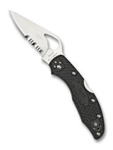 Byrd Knives Meadowlark 2 folding knife with thumb slot - shown open presentation side.  Satin 8Cr13MoV stainless steel combo edge blade.  Black FRN handle.  Model BY04PSBK2.