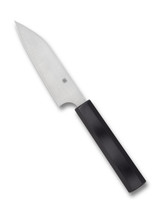 Spyderco Culinary Murray Carter Wakiita Petty kitchen knife - obverse shown. Satin CTS-BD1N stainless steel plain edge blade. Black G-10 handle. Model K15GP. Spyderco Culinary Murray Carter Wakiita Petty kitchen knife - obverse shown. Satin CTS-BD1N stainless steel plain edge blade. Black G-10 handle. Model K15GP.