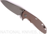 Rick Hinderer Knives XM-18 SKINNY Sheepsfoot Folding Knife, Working Finish 3.5" Plain Edge 20CV Blade, Working Finish Lockside, FDE G-10 Handle - Tri-Way Pivot