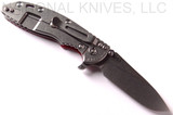 Rick Hinderer Knives XM-18 3.5" Slicer folding knife with thumb stud and flipper tab - shown open lock side.  Stonewash 20CV stainless steel plain edge blade.  Red G-10 handle with stonewash titanium lock side.  Model K2012SGS00.