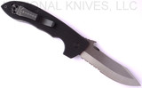 Emerson Knives CQC-8 SFS folding knife with thumb disk, flipper tab, and Emerson Wave opener - shown open pocket clip side.  Satin 154CM stainless steel combo edge blade.  Black G-10 handle.  Model CQC-8-F-SFS.
