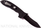 Emerson Knives CQC-8 BTS folding knife with thumb disk, flipper tab, and Emerson Wave opener - shown open pocket clip side.  Black 154CM stainless steel combo edge blade.  Black G-10 handle.  Model CQC-8-F-BTS.