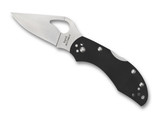 Byrd Knives Robin 2 folding knife with thumb slot - shown open presentation side.  Satin 8Cr13MoV stainless steel plain edge blade.  Black G-10 handle.  Model BY10GP2.