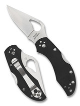 Byrd Knives Robin 2 folding knife with thumb slot - shown both open presentation side and closed pocket clip side. Satin 8Cr13MoV stainless steel plain edge blade. Black G-10 handle. Model BY10GP2. Byrd Knives Robin 2 folding knife with thumb slot - shown both open presentation side and closed pocket clip side. Satin 8Cr13MoV stainless steel plain edge blade. Black G-10 handle. Model BY10GP2.