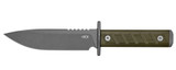 Zero Tolerance 006 fixed blade knife out of sheath.  Clear Cerakote 6" 3V steel plain edge blade.  Olive drab green G-10 handle.  Model 006.