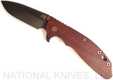 Rick Hinderer Knives Vintage Series XM-24 Spear Point folding knife with thumb stud and flipper tab - shown open presentation side.  Black O-1 steel plain edge blade.  Smooth Walnut handle with Battle Green lock side.  Model K3083S0VT00.
For reference only.
