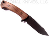 Rick Hinderer Knives Vintage Series The Ranch Harpoon Spanto fixed blade knife - shown out of sheath obverse.  Black O-1 steel plain edge blade.  Wood handle.  Model K605R2S0VT. 
For reference only.
