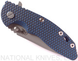 Rick Hinderer Knives XM-18 Spanto Folding Knife, Working Finish 3.5" Plain Edge 20CV Blade, Battle Blue Lockside, Blue - Black G-10 Handle - Tri-Way Pivot