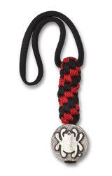 Spyderco Lanyard BEAD5LY - Flat Solid Pewter Bead - Black & Red Paracord -Single