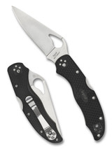 Byrd Harrier 2 folding knife with thumb slot - shown both open presentation side and closed pocket clip side. Satin 8Cr13MoV stainless steel plain edge blade. Black FRN handle. Model BY01PBK2. Byrd Harrier 2 folding knife with thumb slot - shown both open presentation side and closed pocket clip side. Satin 8Cr13MoV stainless steel plain edge blade. Black FRN handle. Model BY01PBK2.