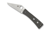 Spyderco Watu folding knife with thumb hole - shown open presentation side.  Satin 20CV stainless steel plain edge blade.  Black carbon fiber and G-10 laminate handle.  Model C251CFP.