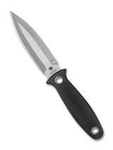 Spyderco Nightstick fixed blade knife - shown out of sheath reverse.  Satin S30V stainless steel plain edge blade.  Black G-10 handle.  Model FB47GP.