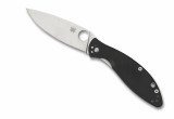 Spyderco Astute folding knife with thumb hole - shown open presentation side.  Satin 8Cr13MoV stainless steel plain edge blade.  Black G-10 handle.  Model C252GP.