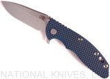 Rick Hinderer Knives XM-18 Spearpoint Folding Knife, Stonewashed 3.5" Plain Edge 20CV Blade, Stonewashed Lockside, Blue - Black G-10 Handle - Tri-Way Pivot