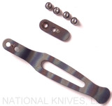 Rick Hinderer Knives Pocket Clip and Filler Tab Set with screws- reverse. Flamed titanium construction.  Model K0020101FL.