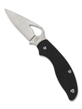 Byrd Knives Tern Slipit folding knife with thumb slot - shown open presentation side.  Satin 8Cr13MoV stainless steel plain edge blade.  Black G-10 handle.  Model BY23GP.