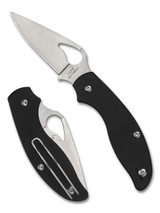 Byrd Knives Tern Slipit folding knife with thumb slot - shown both open presentation side and closed pocket clip side. Satin 8Cr13MoV stainless steel plain edge blade. Black G-10 handle. Model BY23GP. Byrd Knives Tern Slipit folding knife with thumb slot - shown both open presentation side and closed pocket clip side. Satin 8Cr13MoV stainless steel plain edge blade. Black G-10 handle. Model BY23GP.