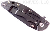 Rick Hinderer Knives XM-18 3.5" Spanto folding knife with thumb stud and flipper tab - shown closed lock side.  Battle Black 20CV stainless steel plain edge blade.  Black G-10 handle with Battle Black lock side.  Model K2002SGDSW.