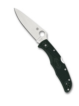Spyderco Endura 4 folding knife with thumb hole - shown open presentation side.  Satin ZDP-189 steel plain edge blade.  British Racing Green FRN handle.  Model C10PGRE.
For reference only.
