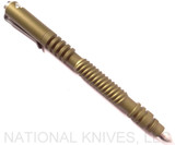 Rick Hinderer Knives Investigator ink pen - shown with cap on.  Spiral matte OD green aluminum construction.  Model P58012H4OD.