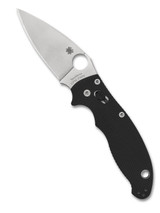 Spyderco Manix 2 folding knife with thumb hole - shown open presentation side.  S30V stainless steel plain edge blade.  Black G-10 handle.  Model C101GP2.