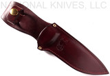 Rick Hinderer Knives The Ranch Harpoon Spanto fixed blade knife - brown leather sheath only shown obverse.  Battle Black 3V steel plain edge blade.  Natural Micarta handle.  Model K605R2SMDB. 