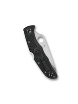 Spyderco Endura 4 folding knife with thumb hole - shown closed pocket clip side.  Satin VG-10 stainless steel combo edge blade.  Black FRN handle.  Model C10PSBK.
