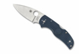 Spyderco Native 5 folding knife with thumb hole - shown open presentation side.  Satin SPY27 stainless steel plain edge blade.  Cobalt Blue FRN handle.  Model C41PCBL5.