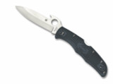 Spyderco Endura 4 folding knife with thumb hole and Emerson Wave Opener - shown open presentation side.  Satin VG-10 stainless steel plain edge blade.  Gray FRN handle.  Model C10PGYW.
