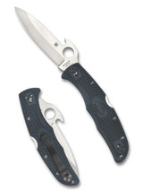 Spyderco Endura 4 folding knife with thumb hole and Emerson Wave Opener - shown open presentation side and closed pocket clip side. Satin VG-10 stainless steel plain edge blade. Gray FRN handle. Model C10PGYW.
Spyderco Endura 4 folding knife with thumb hole and Emerson Wave Opener - shown open presentation side and closed pocket clip side. Satin VG-10 stainless steel plain edge blade. Gray FRN handle. Model C10PGYW.