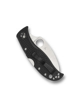 Spyderco Rockjumper folding knife with thumb hole - shown closed pocket clip side.  Satin VG-10 stainless steel plain edge blade.  Black FRN handle.  Model C254PBK.
For reference only.