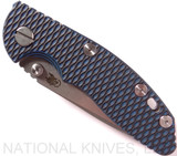 Rick Hinderer Knives XM-18 Spearpoint Non-Flipper Folding Knife, Stonewashed 3.0" Plain Edge 20CV Blade, Stonewashed Lockside, Blue-Black G-10 Handle - Tri-Way Pivot