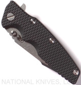 Rick Hinderer Knives Eklipse Harpoon Tanto folding knife with thumb stud and flipper tab - shown closed presentation side.  Stonewash 20CV stainless steel plain edge blade.  Black G-10 handle with stonewash bronze lock side.  Model K4054SGS00.