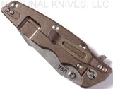 Rick Hinderer Knives Eklipse Harpoon Tanto folding knife with thumb stud and flipper tab - shown closed lock side.  Stonewash 20CV stainless steel plain edge blade.  Black G-10 handle with stonewash bronze lock side.  Model K4054SGS00.