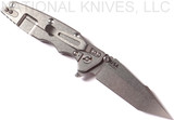 Rick Hinderer Knives Eklipse Harpoon Tanto folding knife with thumb stud and flipper tab - shown open lock side.  Stonewash 20CV stainless steel plain edge blade.  Black G-10 handle with stonewash lock side.  Model K4054SGS00.