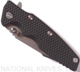 Rick Hinderer Knives Eklipse Harpoon Tanto folding knife with thumb stud and flipper tab - shown closed presentation side.  Stonewash 20CV stainless steel plain edge blade.  Black G-10 handle with stonewash lock side.  Model K4054SGS00.