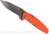 Rick Hinderer Knives Eklipse Harpoon Tanto folding knife with thumb stud and flipper tab - shown open presentation side.  Stonewash 20CV stainless steel plain edge blade.  Orange G-10 handle with stonewash lock side.  Model K4054SGS00.
