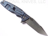 Rick Hinderer Knives Eklipse Harpoon Tanto folding knife with thumb stud and flipper tab - shown open lock side.  Stonewash 20CV stainless steel plain edge blade.  Blue - black G-10 handle with stonewash blue lock side.  Model K4054SGS00.