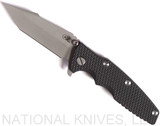 Rick Hinderer Knives Eklipse Harpoon Tanto Folding Knife, Working Finish 3.625" Plain Edge CPM-20CV Blade, Working Finish Lock Side, Black G-10 Handle - Tri-Way Pivot