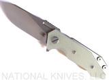 Rick Hinderer Knives Half Track Slicer Folding Knife, Stonewash CPM-20CV Plain Edge Blade, Stonewash Lock Side, Translucent Green G-10 - Tri-Way Pivot