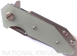 Rick Hinderer Knives Half Track Slicer Folding Knife, Stonewash CPM-20CV Plain Edge Blade, Stonewash Lock Side, Translucent Green G-10 - Tri-Way Pivot