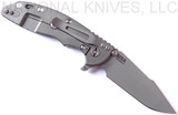 Rick Hinderer Knives XM-18 3.5" Harpoon Spanto folding knife with thumb stud and flipper tab - shown open lock side.  Working Finish 20CV stainless steel plain edge blade.  Translucent Green G-10 handle with Working Finish lock side.  Model K2552SGS00.