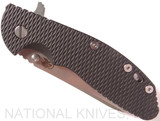 Rick Hinderer Knives XM-24 Sheepsfoot folding knife with thumb stud and flipper tab - shown closed presentation side.  Stonewash 20CV stainless steel plain edge blade.  Black G-10 handle with stonewash lock side.  Model K3073SGS00.

