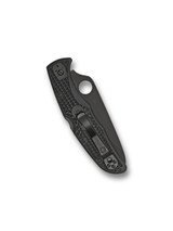 Spyderco Endura 4 folding knife with thumb hole - shown closed pocket clip side.  Black VG-10 stainless steel combo edge blade.  Black FRN handle.  Model C10PSBBK.
